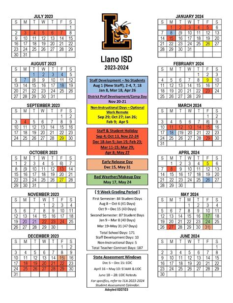 Llano Isd Calendar